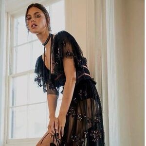 Free people just a dream black mesh sequin cocktail gown